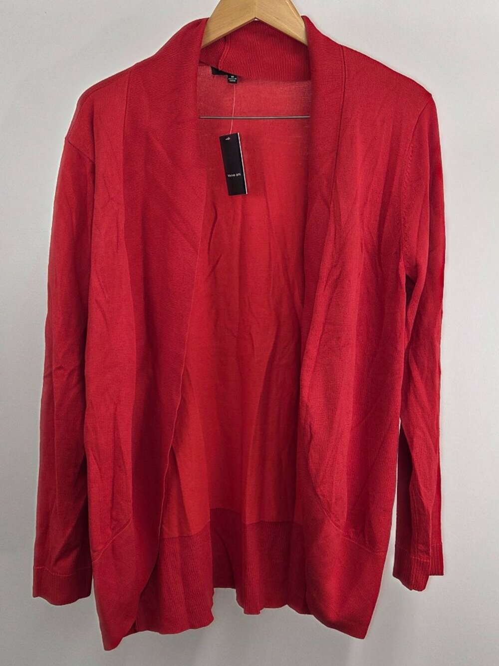 Verve Ami Cardigan Sweater Women’s Medium Red Open Front Knit Long Sleeve Cozy